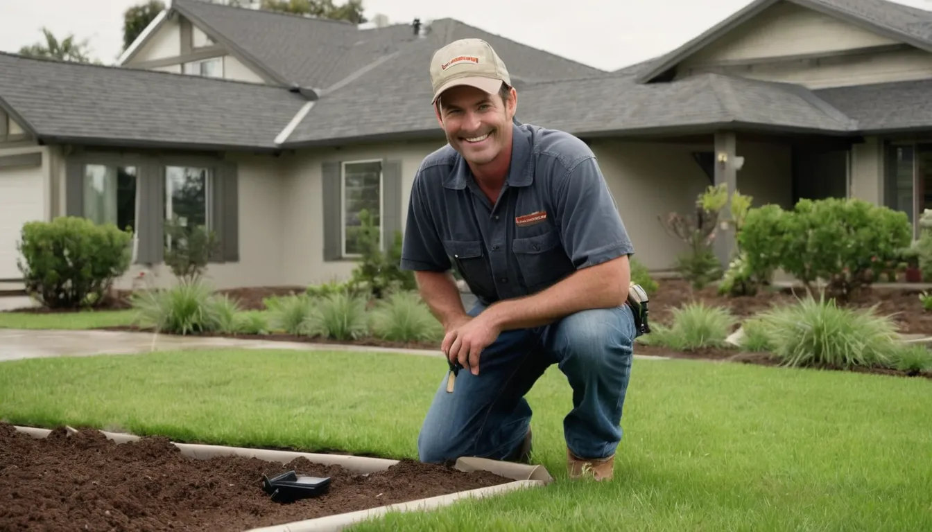A local provider and a homeowner reviewing a sewer line camera inspection screen in a yard in St. Charles